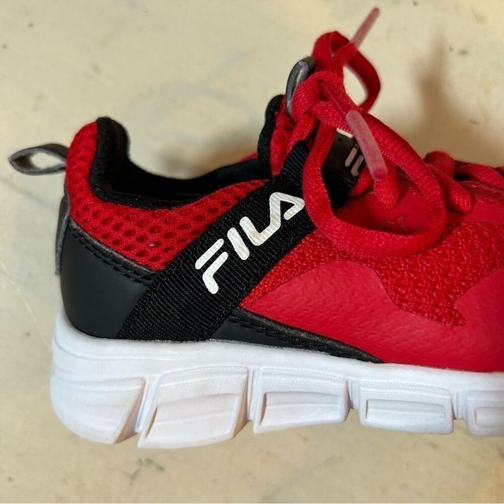 Kids Fila Sneakers, Red Mesh with Black Details, Lace Up, Size 11 - Picture 7 of 12